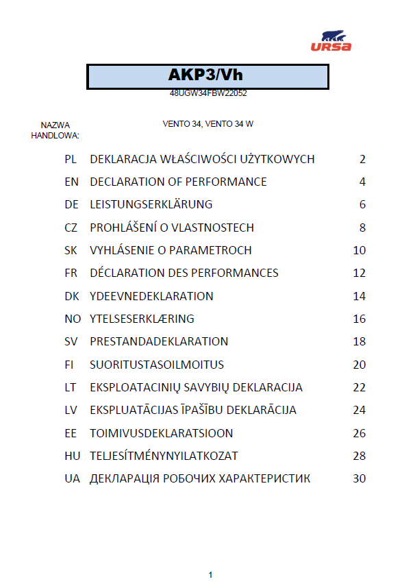 Vyhlásenie o parametroch