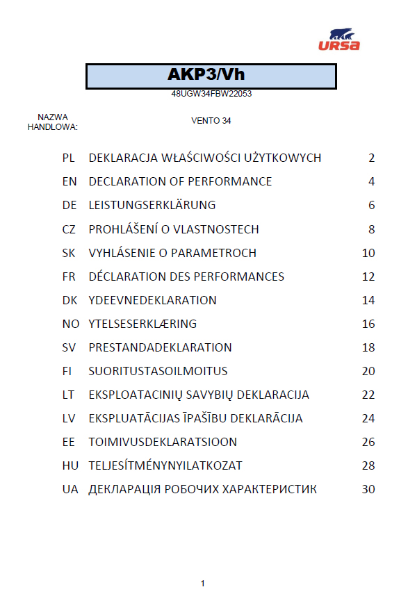 Vyhlásenie o parametroch