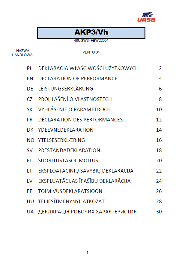 Vyhlásenie o parametroch